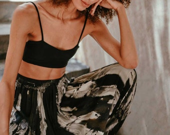 Rayon Harem Pants | Charcoal Splash Slouch Pants, Elastic Waist