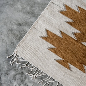 Mexican Maguey accent rug, wool accent rug, handwoven wool rug, living room rug, woven mexican rug, natural base + mustard