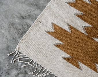 Mexican Maguey accent rug, wool accent rug, handwoven wool rug, living room rug, woven mexican rug, natural base + mustard