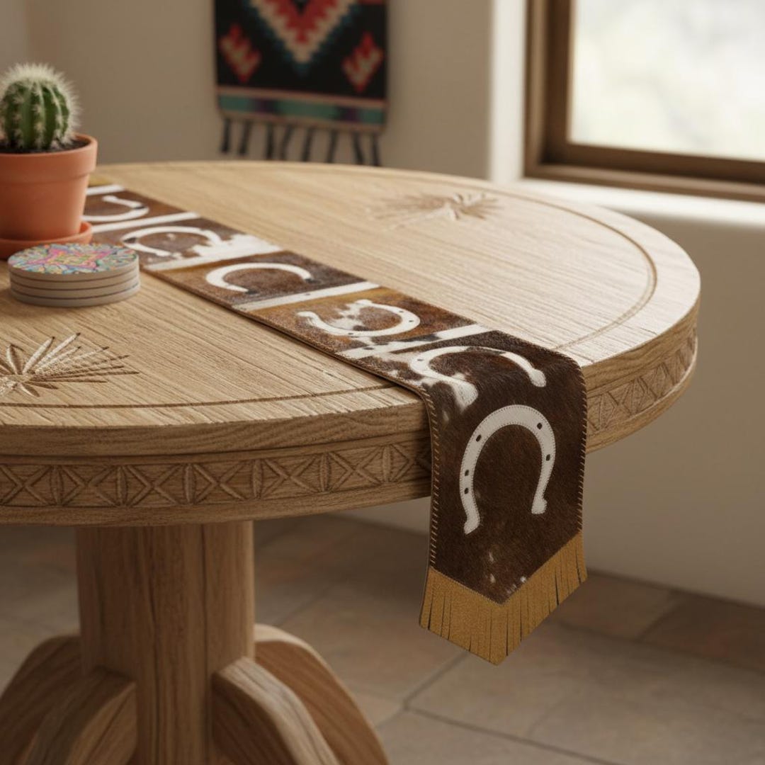 Rustic Horseshoe Pattern Cowhide Table Runner Western Decor (6ft Long ...