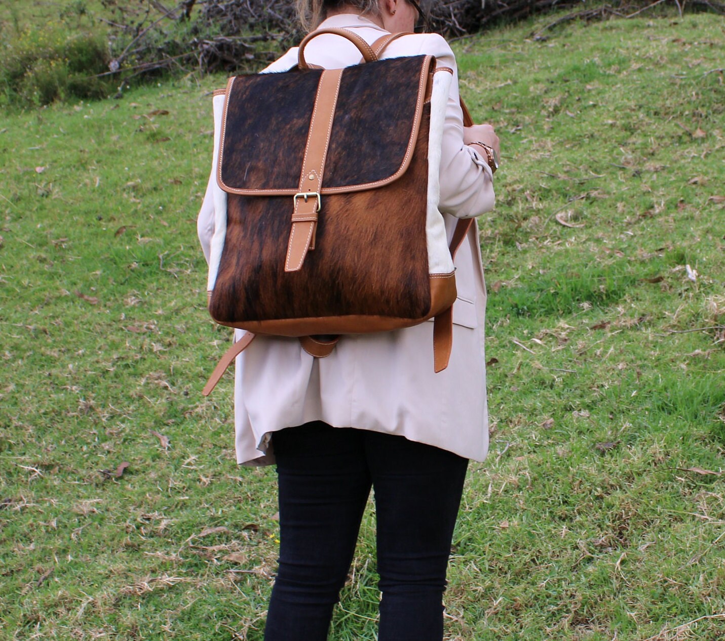 Brindle Walnut Brown Real Cowhide Leather Backpack Large Unisex Cowhide Bag Backpack Sale Customize Bag – Ruby Leather main image 4