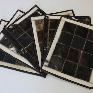 Cowhide Placemats Set of 6 - Size 15&quot;x12&quot; inches - Genuine Cowhide Placemats for dining table