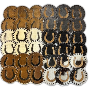 Cowhide Coaster Set Horseshoe Shaped Size 4.5 Inche, Western Cowhide Coaster Hair On, Leather Placemat, Assorted Colors Coaster, Gifting