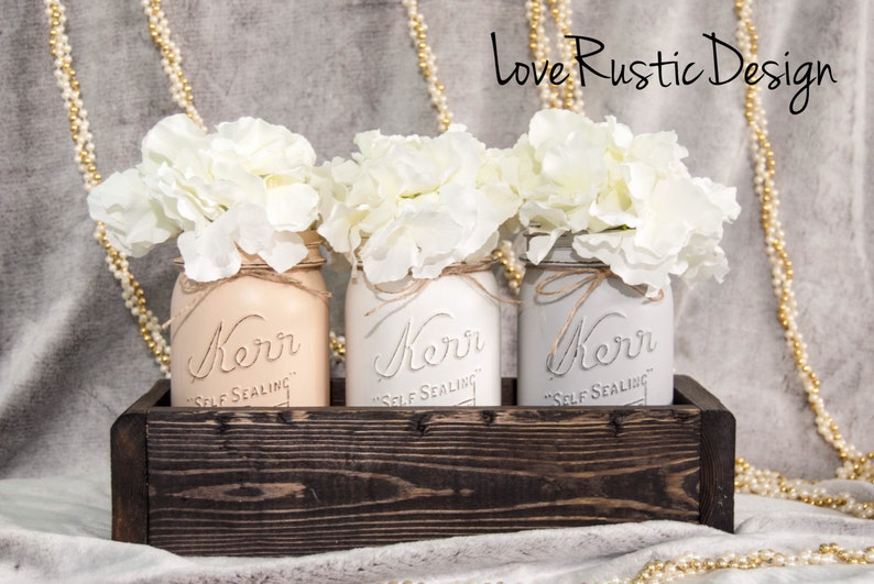 Rustic Mason Jar Centerpiece, Table Centerpiece, Rustic Home Decor, Mason Jar Decor, Mason Jar Centerpieces, Canada, Housewarming Gift image 1