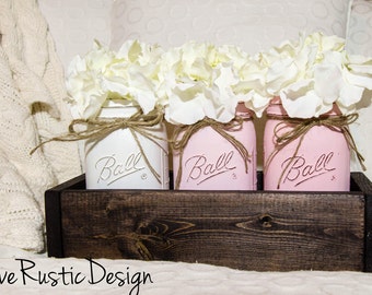 Set of 3 Pink Mason Jar Centerpiece, Pink Mason Jars, Rustic Home Decor, Rustic Centerpiece, Mason Jar Decor, Canada, Mason Jar Centerpieces