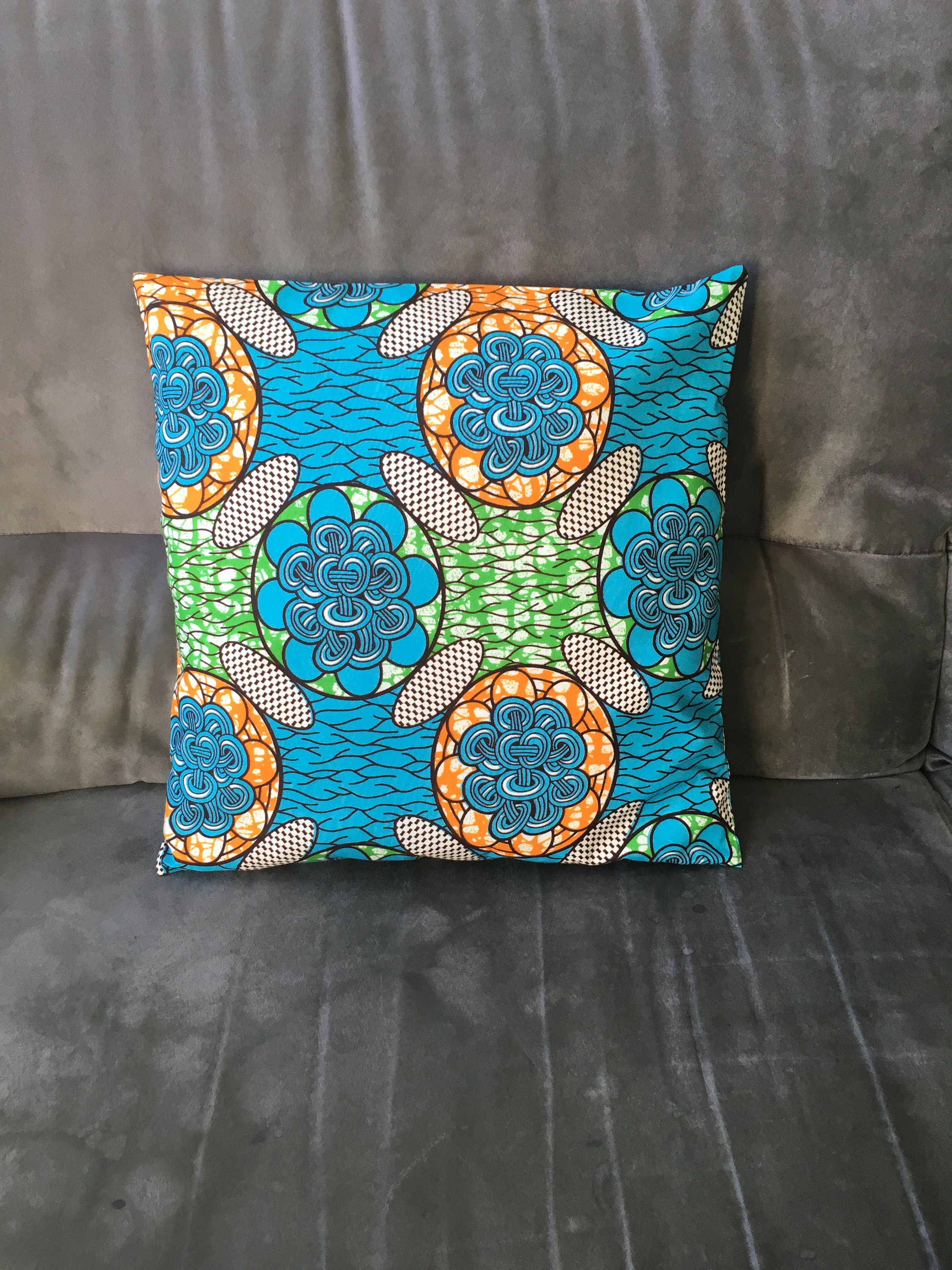 Housse Pour Coussin 40/40 Wax Hollandais Coton Vert, Bleu, Orange