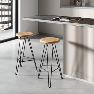 Hairpin Stool with Solid Oak Seat
