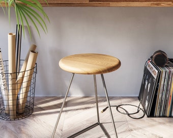 Prism Stool - Industrial 44cm Stool - Oak Top