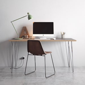 Hairpin Desk and Dining Table - Grey Formica Birch Plywood & Our Best Selling Pins - All Sizes