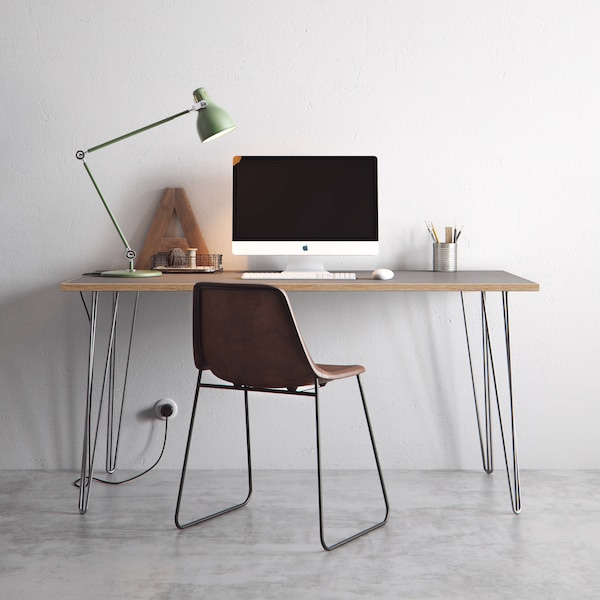 Hairpin Desk and Dining Table - Grey Formica Birch Plywood & Our Best Selling Pins - All Sizes