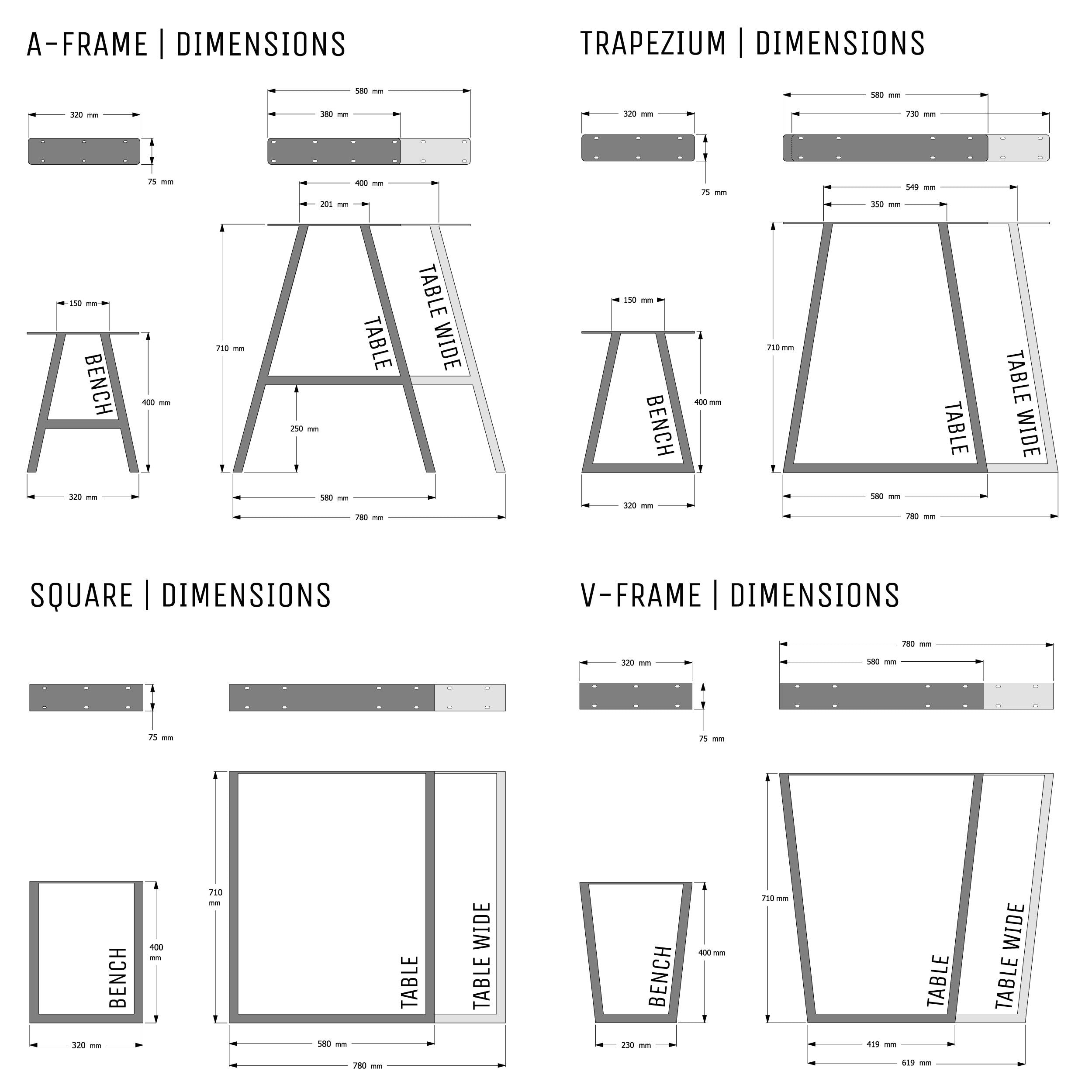 Tabletop Legs Basic Box Outdoor Industrial Table and Bench Legs - Box Section Steel, Various ...