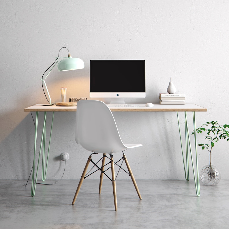 Hairpin Desk and Dining Table White Formica Birch Plywood & Our Best Selling Pins All Sizes image 1