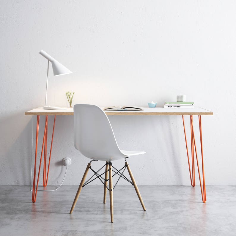 Hairpin Desk and Dining Table White Formica Birch Plywood & Our Best Selling Pins All Sizes image 7