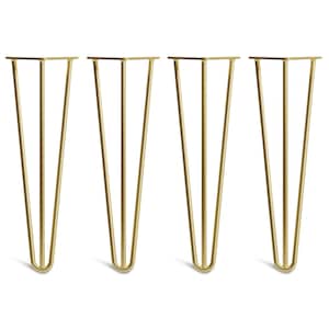 4 x Satin Brass Hairpin Legs - All Sizes. Including FREE Screws and Protector feet