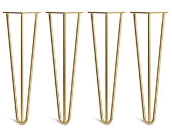 4 x Satin Brass Hairpin Legs - All Sizes. Including FREE Screws and Protector feet