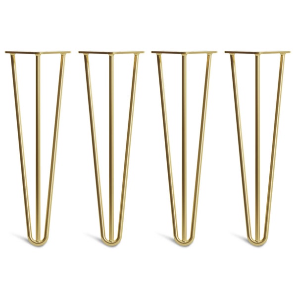 4 x Satin Brass Hairpin Legs - All Sizes. Including FREE Screws and Protector feet