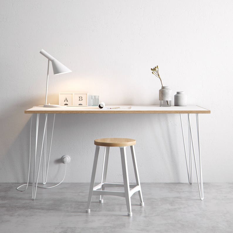 Hairpin Desk and Dining Table White Formica Birch Plywood & Our Best Selling Pins All Sizes image 5