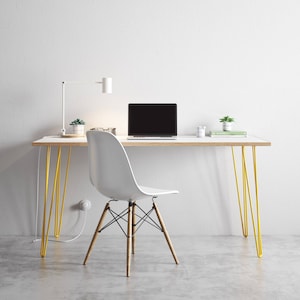 Hairpin Desk and Dining Table White Formica Birch Plywood & Our Best Selling Pins All Sizes image 6