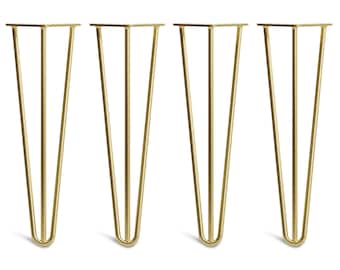 4 x Gold Hairpin Legs - All Sizes. Including FREE Screws and Protector feet