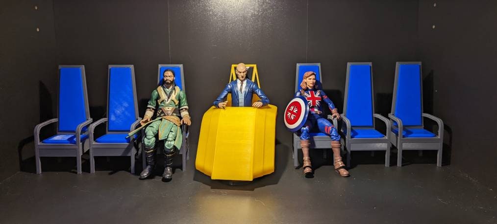 Marvel Legends scale Professor Xavier Chair AND 6 Illuminati Chair Set from Multiverse of Madness