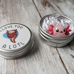 I love you a lotl. Cute axolotl in a tin. Valentines gift for a loved one.