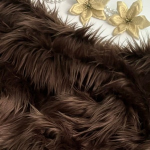 Bianna CHOCOLATE DARK BROWN Mohair Long Pile Faux Fur Fabric, solid color, Material in Pieces Squares for Crafts Fursuit