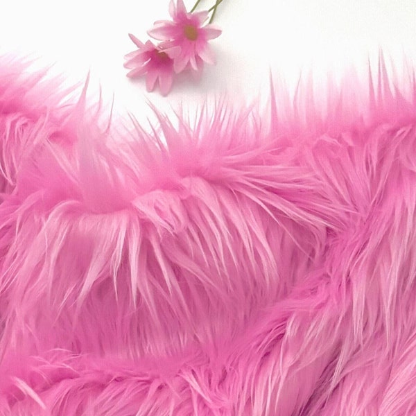 Bianna by the yard  BUBBLEGUM PINK Long Pile Faux Fur Fabric, High Quality Shag Shaggy Material ifor Crafts, Fursuit Costumes