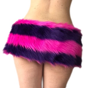 Bianna Cheshire Cat Skirt, Striped Faux Fur Rave Costume Accessory, Purple and Hot Pink or Blue and Gray mini-skirt micro-skirt image 2