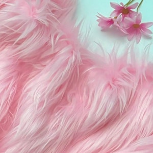 Bianna PASTEL BABY PINK Long Pile Faux Fur Fabric Shag Material in Pieces Squares for Crafts Fursuit Cosplay