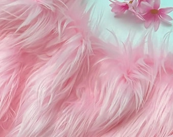 Bianna PASTEL BABY PINK Long Pile Faux Fur Fabric Shag Material in Pieces Squares for Crafts Fursuit Cosplay