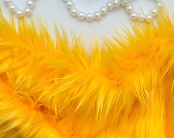Bianna BRIGHT SUNNY YELLOW Long Pile Faux Fur Fabric High Quality Shag Shaggy Material in Pieces Squares for Crafts Fursuit Cosplay