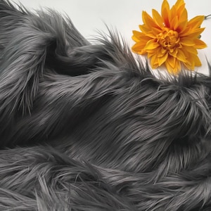 Bianna Tejido de pelo sintético de pelo largo de mohair color gris oscuro, color liso, material para manualidades, cuadrados para manualidades, traje de piel