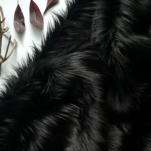 Bianna BLACK Long Pile Faux Fur Fabric, Shag Shaggy Material in Pieces, Perfect for Gnome Beards Crafts, Fursuit, Costume