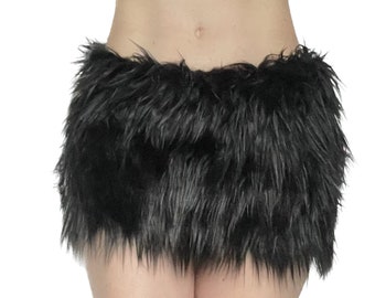 Bianna Cute Black Furry Skirt MANY COLORS, Mardi Gras Costume Faux Fur Animal Dress Up Rave Fuzzy Halloween Carnival Carnevale