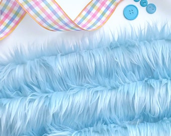 Bianna by the yard PASTEL BABY BLUE Long Pile Faux Fur Fabric, Shag Material, for Crafts, Fursuit, Cosplay Halloween Costumes