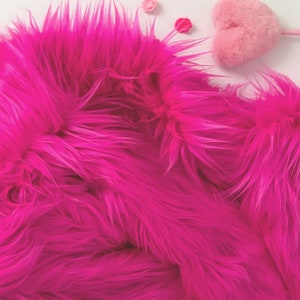 Bianna BRIGHT HOT PINK Long Pile Faux Fur Fabric, High Quality Shag Shaggy Material in Pieces, Squares for Crafts, Fursuit