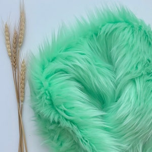 Bianna MINT GREEN Long Pile Faux Fur Fabric, High Shag Shaggy Material in Pieces, Squares for Crafts, Fursuit, Cosplay