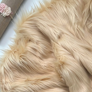 Bianna BEIGE CARAMEL LATTE Long Pile Faux Fur Fabric, Shag Material in Pieces Squares for Crafts Fursuit Cosplay image 1
