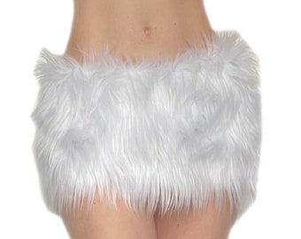 Bianna Cute White Furry Mini Skirt MANY COLORS, Mardi Gras Costume Faux Fur Animal Dress Up Rave Fuzzy Halloween Carnival Carnevale