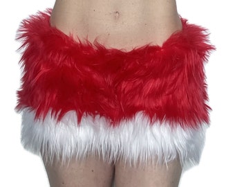 Bianna Cute Red Furry Mini Skirt MANY COLORS, Mardi Gras Costume Faux Fur Animal Dress Up Rave Fuzzy Halloween Carnival Carnevale