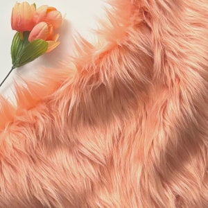 Bianna PEACH Shag Faux Fur Fabric, Long Pile Pastel Pale High Quality Pieces, Solid color, Material for crafts, Squares for Crafts, Fursuit