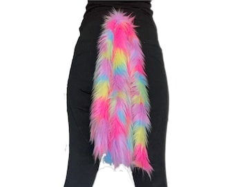 Bianna Rainbow Patch Unicorn Costume Tail, Faux Fur Quality Fluffies, Kids and Adults Luxury Accessory, Animal Cosplay Dress Up Fursuit