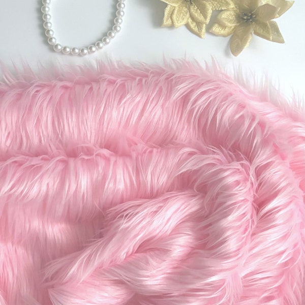 Bianna by the yard  PASTEL BABY PINK Long Pile Faux Fur Fabric Shag Material for Crafts Fursuit Cosplay Costumes