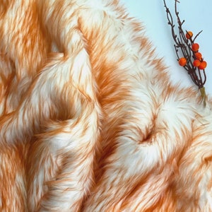 Bianna CANDY AMBER Long Pile Faux Fur Fabric, Shag Shaggy Material in Pieces Squares for Crafts Fursuit Cosplay, Costume