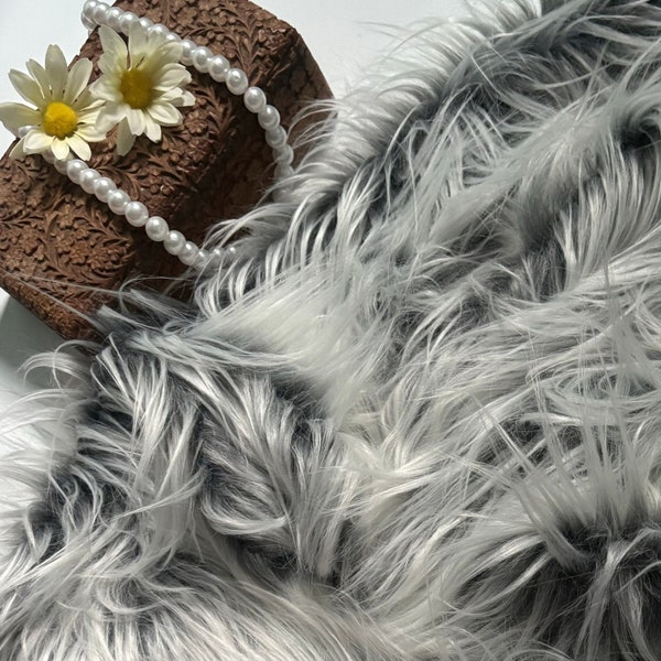 Bianna Quality GRAY FROST Long Pile Faux Fur Fabric Shag Shaggy Material Perfect for Gnome Beards Crafts Crafting