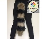 Bianna Luxury Raccoon Tail, Black and Golden Brown Long Soft Faux Fur Striped, 20 25 30 35 40 quot , Furry Cosplay Anime Rave Dress Up Costume