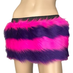 Bianna Cheshire Cat Skirt, Striped Faux Fur Rave Costume Accessory, Purple and Hot Pink or Blue and Gray mini-skirt micro-skirt image 3