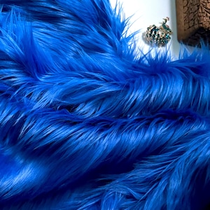 Bianna ROYAL BLUE Long Pile Faux Fur Fabric, High Quality Shag Shaggy Material in Pieces, Squares for Crafts, Fursuit, Cosplay