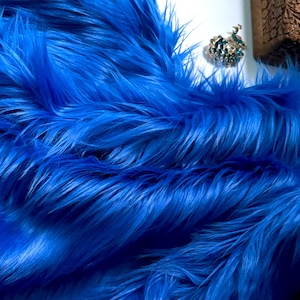 Bianna ROYAL BLUE Mohair Long Pile Faux Fur Fabric, Solid color, Material for crafts, Squares for Crafts, Fursuit