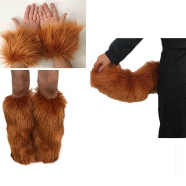 CHOISISSEZ VOTRE COULEUR ! Combinaison de costumes d'animaux pour enfants et adultes, poignets de queue et couvre-bottes, fausse fourrure polaire, ensemble de peluches